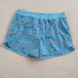 Lands' End Blue Aqua Teal Floral Swim Shorts Women's Plus Size 18